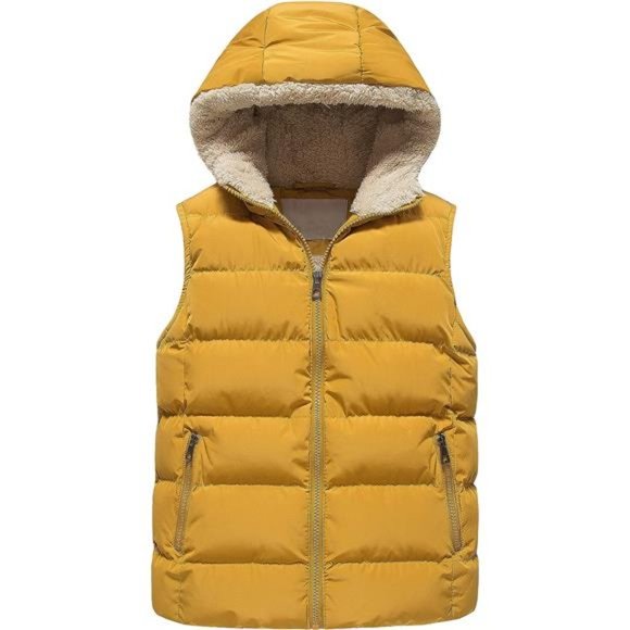 Kids Hooded Warm Puffer Vest Outerwear Soft Flannel Lined Insulation Waistcoat